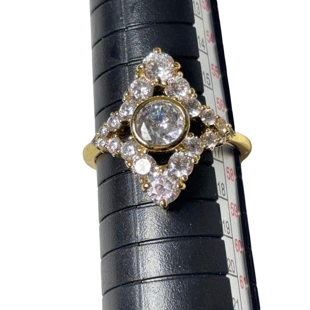 Gold Tone Rhinestone Statement Cocktail Ring Clear Crystal Cluster Size 8 VTG